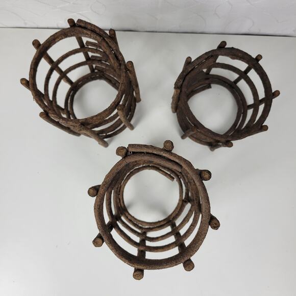 VINTAGE Handmade Candle Holders Brown Primitive Wooden Stick Home Decor Set of 3 - Picture 2 of 15